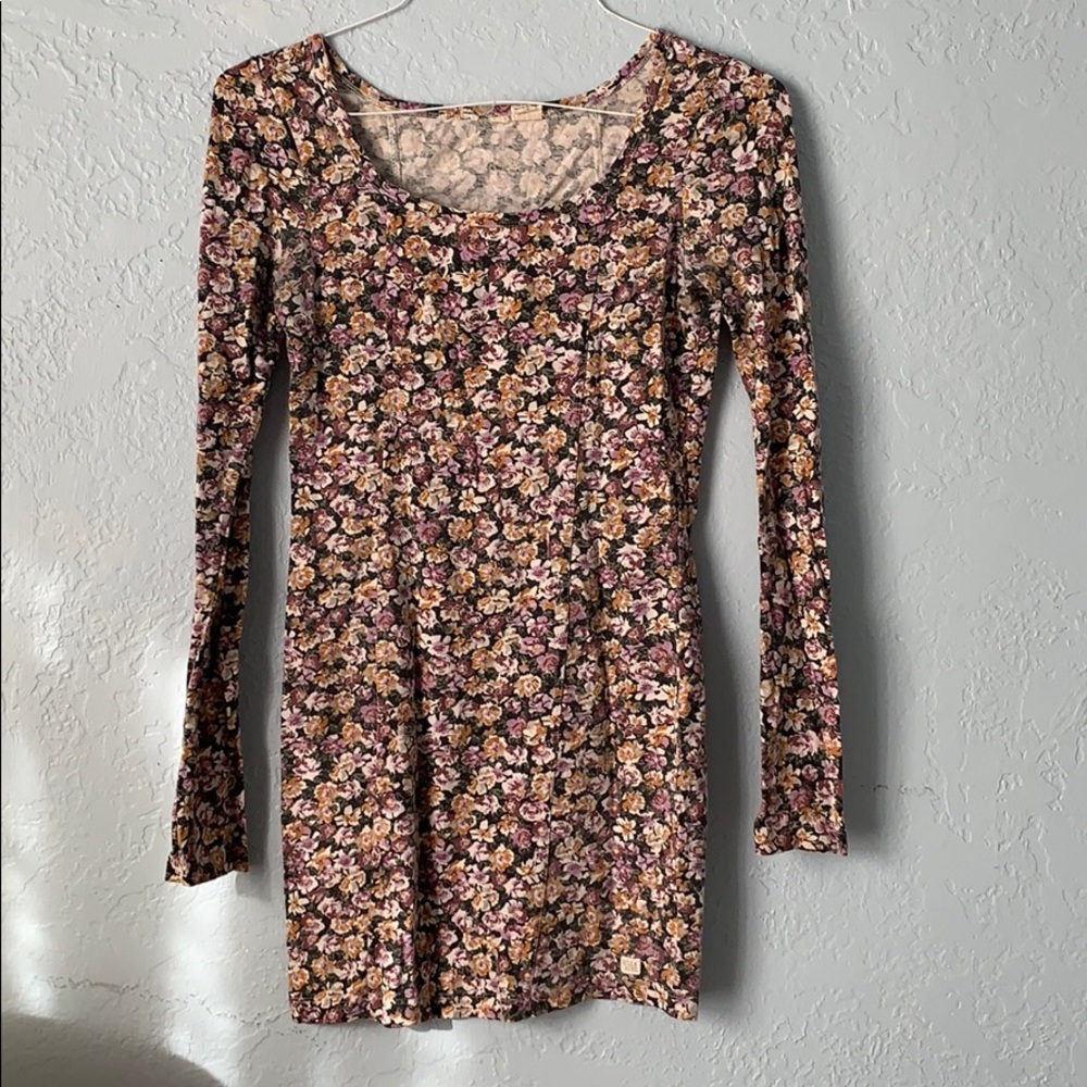 Billabong muted florals bodycon long sleeve dress